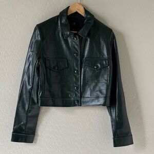 NWT House of Harlow 1960 cropped faux leather jacket Dark Green - Medium